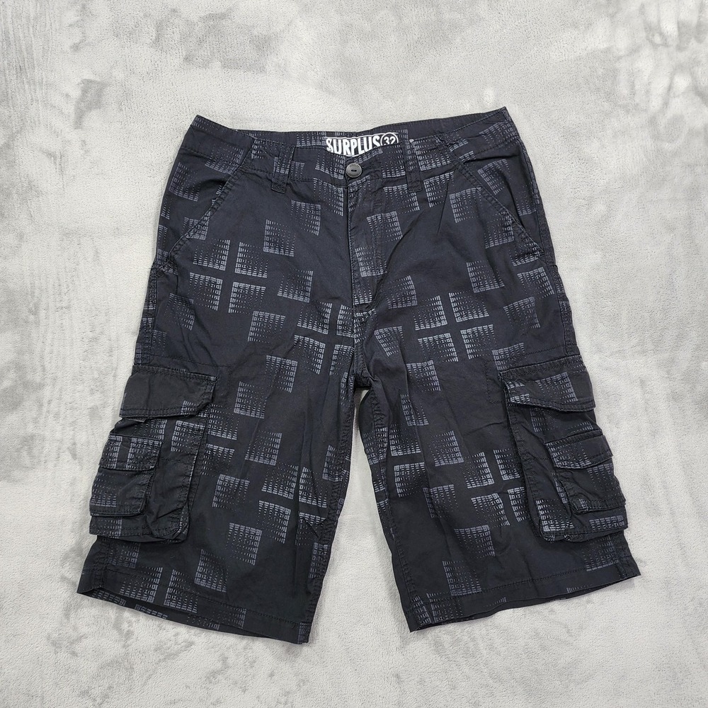 Surplus Shorts Mens 32 Black Geometric Cargo 12 In Baggy Skate Casual Summer Y2K